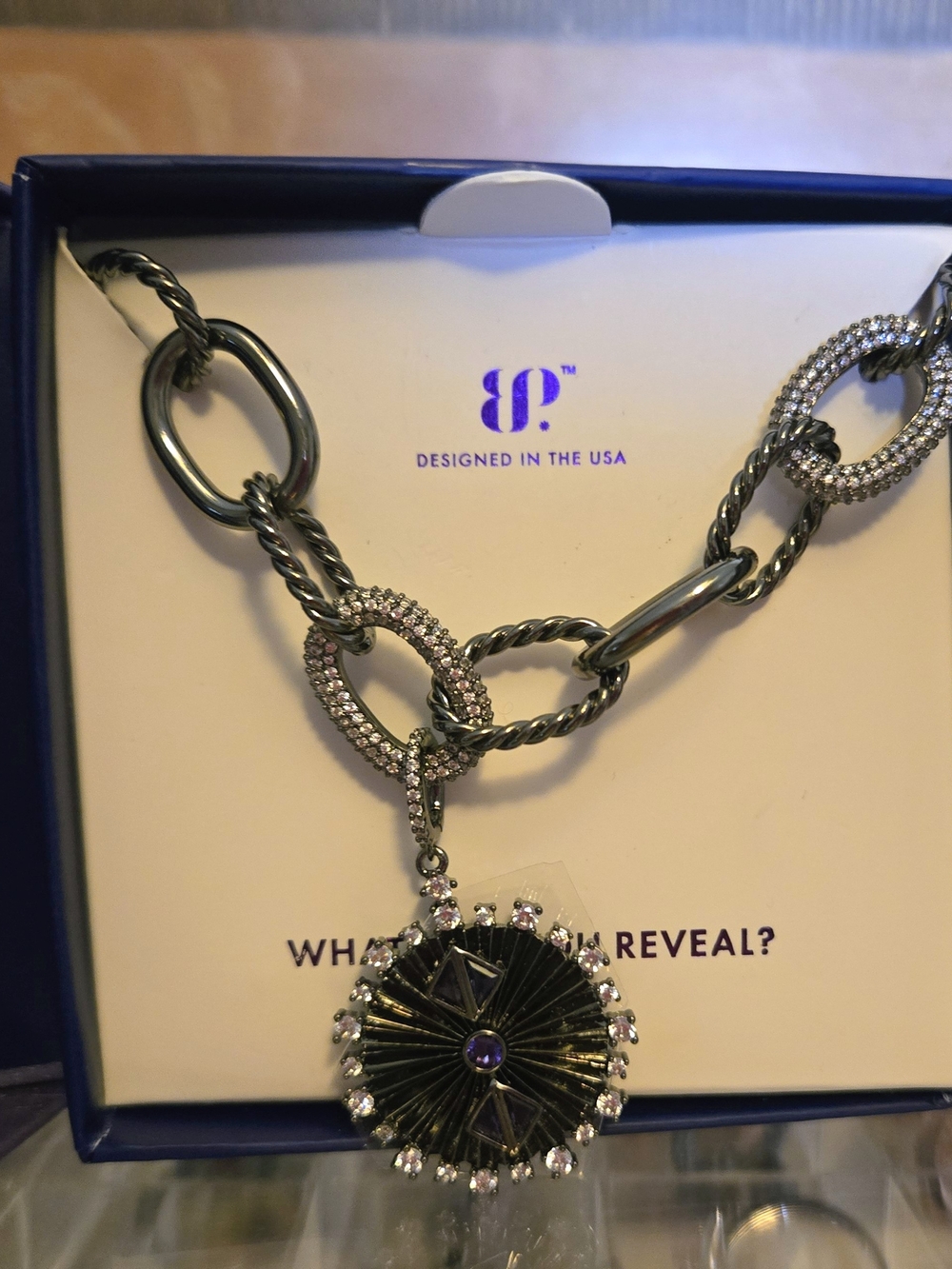 Brighton Silver-Tone Black and Clear Crystal Pendant Necklace